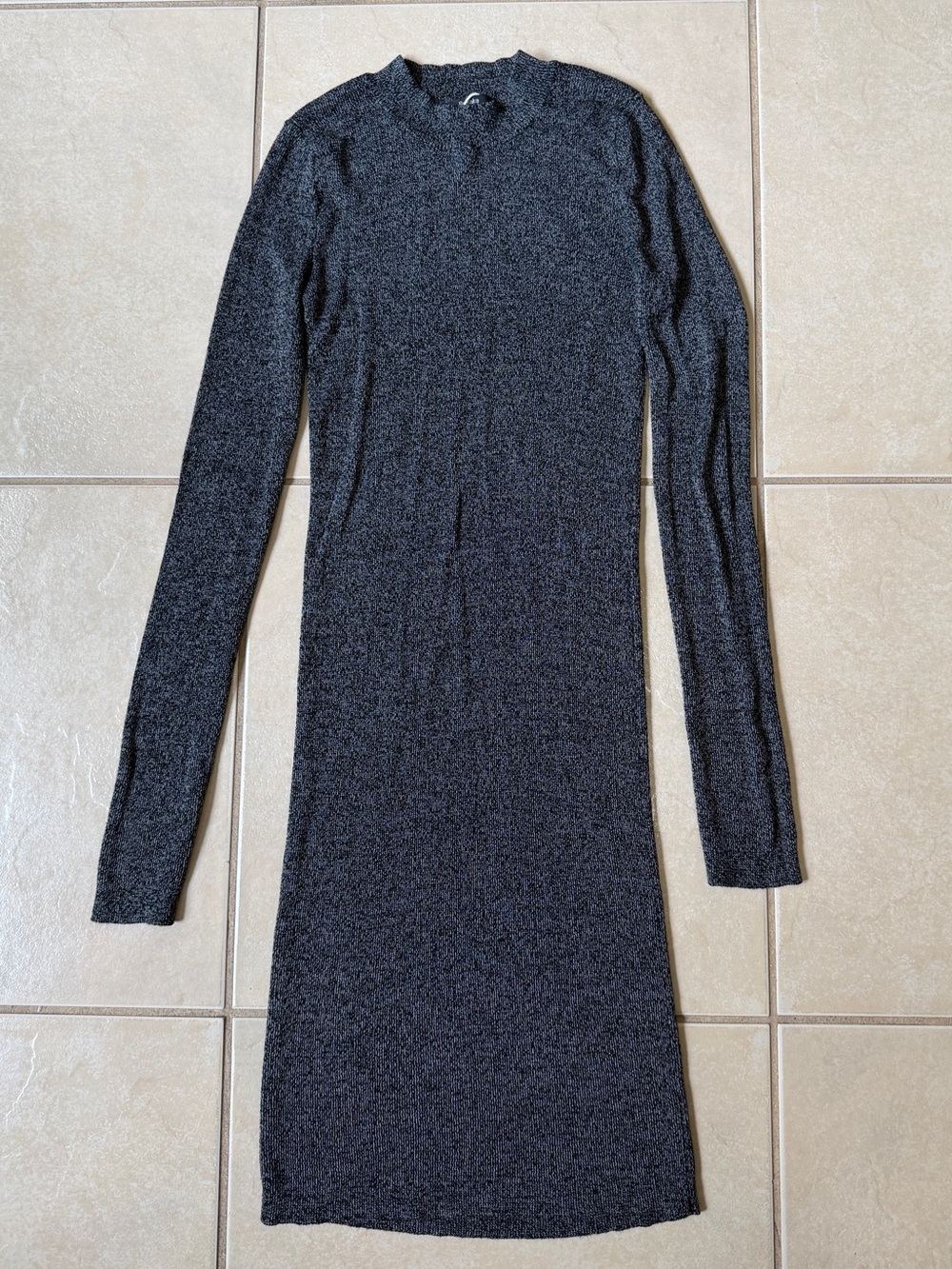 Bershka Knit Bodycon Mini Dress Grey/Black Mock Neck Size S Long Sleeve